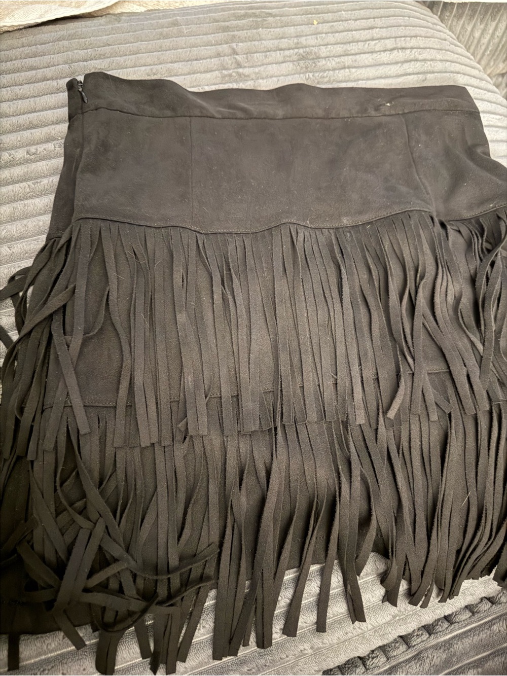 Black Faux Suede Fringe Mini Skirt